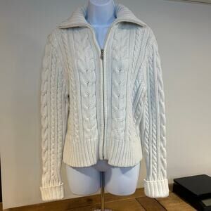 CHARTER CLUB XL Zip Cable Knit Chunky Ivory Preppy Grandma Core Shawl Collar
